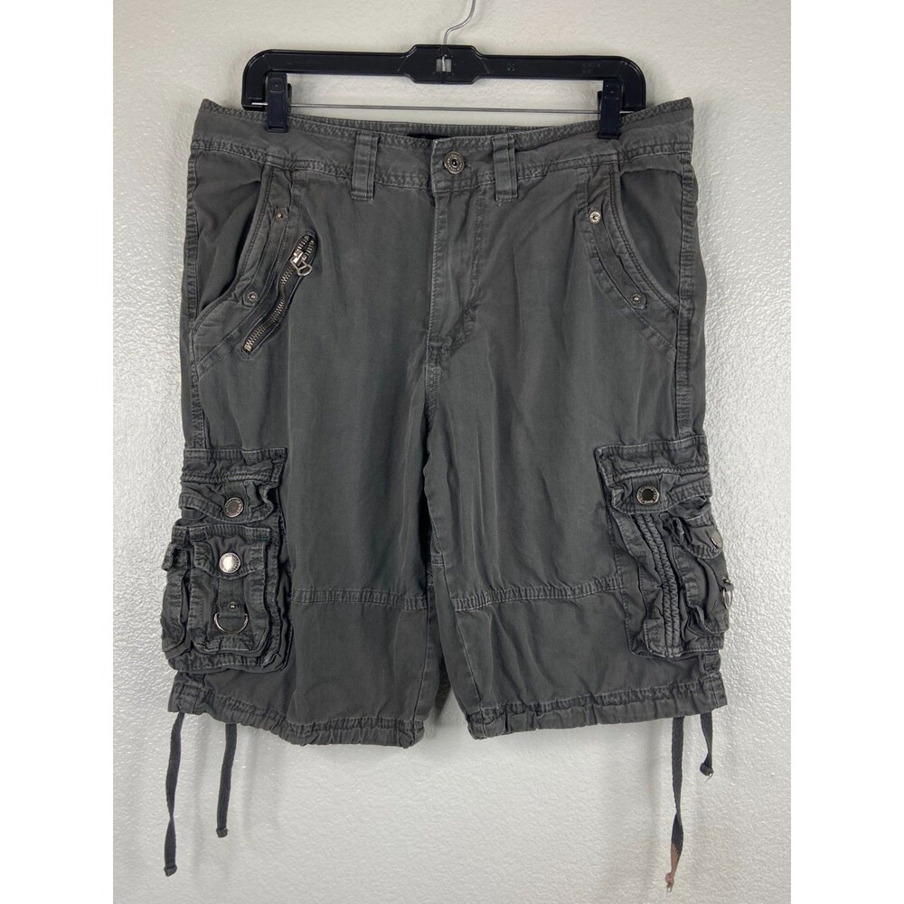 Nick Danger Men 32 Black Cargo Shorts Y2K Zipper Snap Drawstring Casual